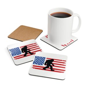 Bigfoot Across USA Flag Corkwood Coaster Set